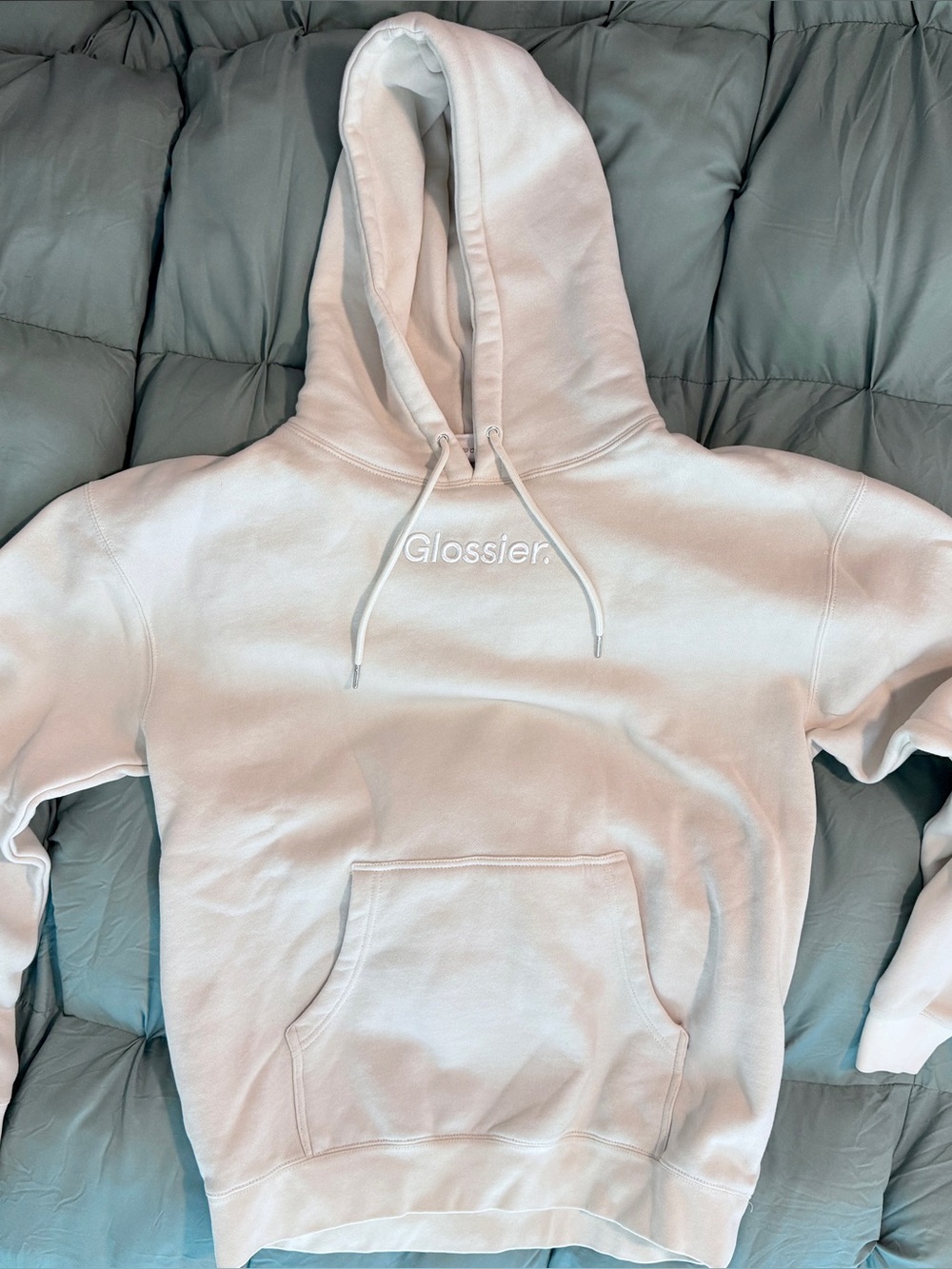 Glossier Cream Pullover Hoodie with Embroidered Logo